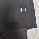 2026UA Black Double Layered Sports Shorts#U3001白花标黑色