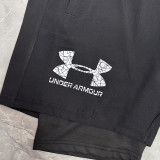 2026UA Black Double Layered Sports Shorts#U3001白花标黑色