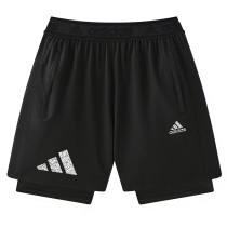 2026 AD Black Double Layered Sports Shorts#A2001白花标黑色