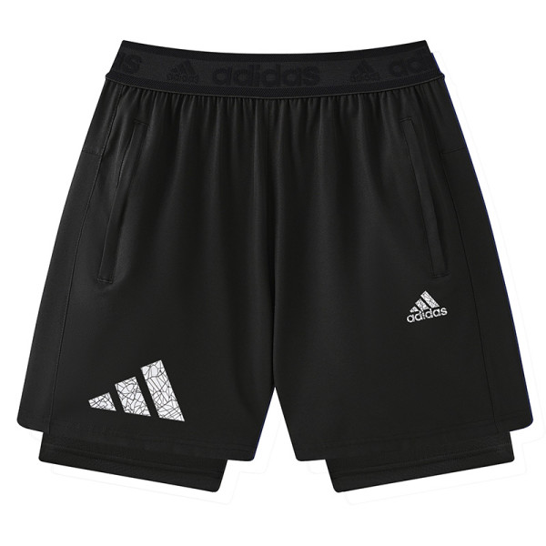 2026 AD Black Double Layered Sports Shorts#A2001白花标黑色