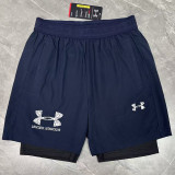 2026UA Royal Blue Double Layered Sports Shorts#U3001白花标宝蓝