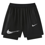 2026 NK Black Double Layered Sports Shorts#N1001大白花标黑色
