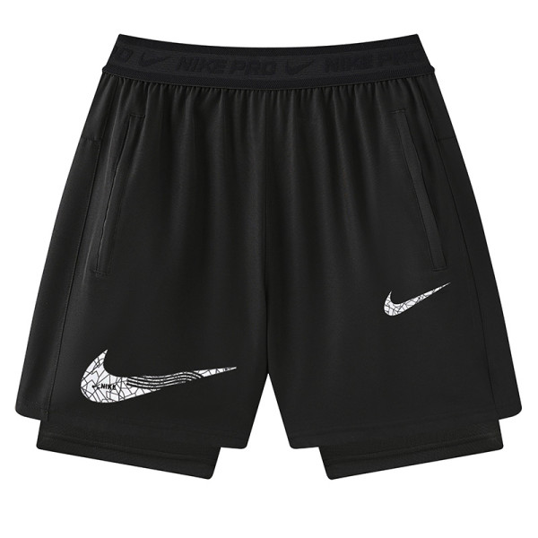 2026 NK Black Double Layered Sports Shorts#N1001大白花标黑色