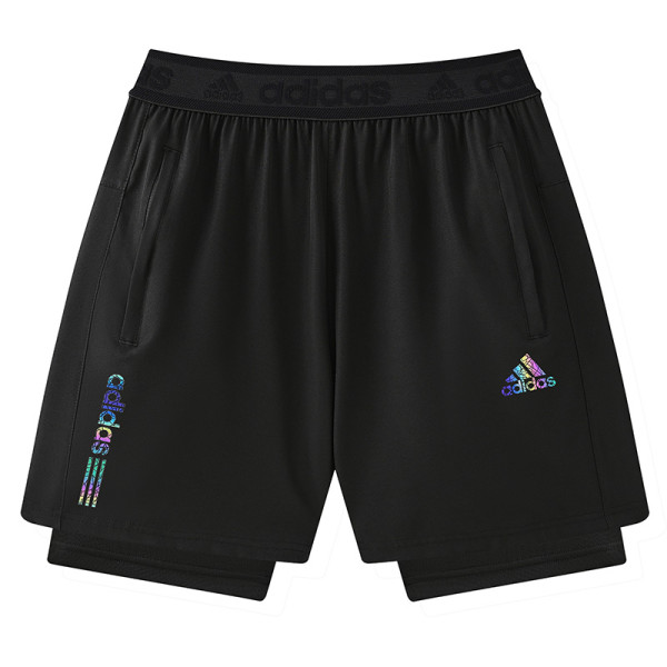 2026 AD Black Double Layered Sports Shorts#A2002金标黑色