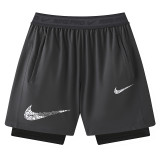 2026 NK Grey Double Layered Sports Shorts#N1001大白花标灰色