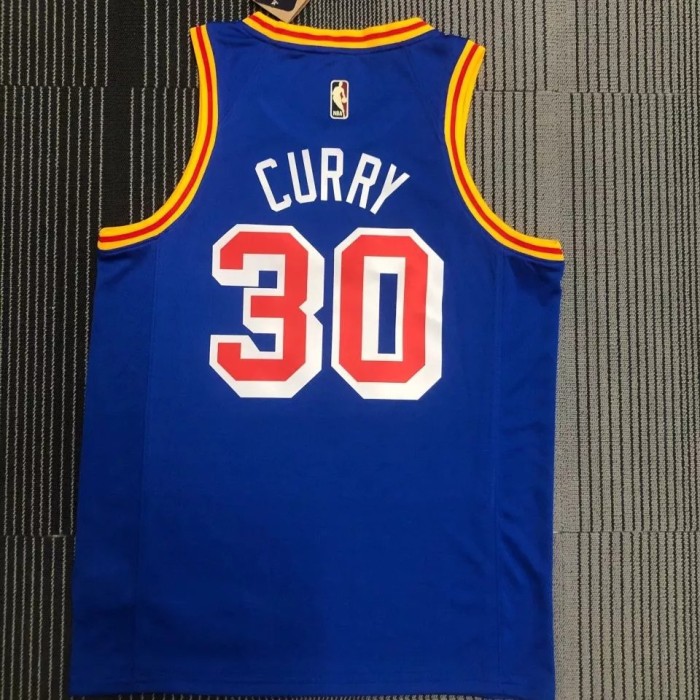 WARRIORS CURRY #30 Blue 75th Anniversary Retro NBA Jersey