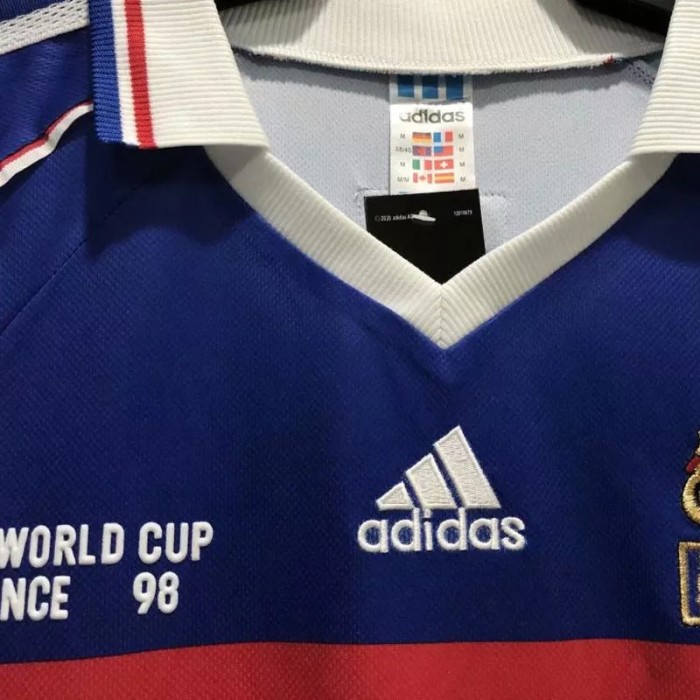 1998 France Home Long Sleeve Retro Soccer Jersey(带决赛字)