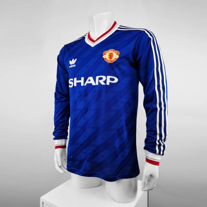 1986 Man Utd Third Blue Long sleeves Retro Soccer Jersey