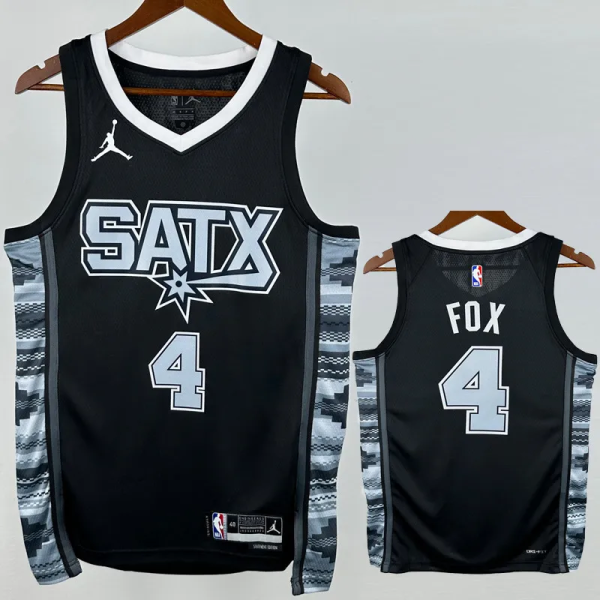 22-23 SA Spurs FOX #4 Black Top Quality Hot Pressing NBA Jersey (Trapeze Edition) 飞人版