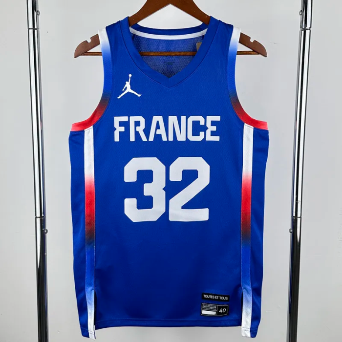 2024 Olympic Game France WEMBANYAMA # 32 Blue Basketball Jersey