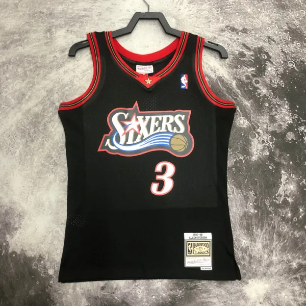 1998 76ERS IVERSON #3 Black Retro Top Quality Hot Pressing NBA Jersey