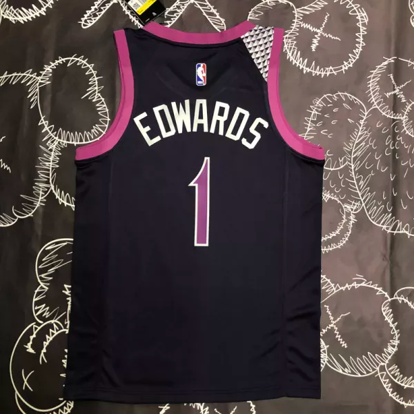 Timberwolves EDWARDS #1 Purple Black Top Quality Hot Pressing NBA Jersey