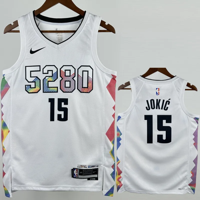 24-25 Nuggets JOKIC #15 White City Edition Top Quality Hot Pressing NBA