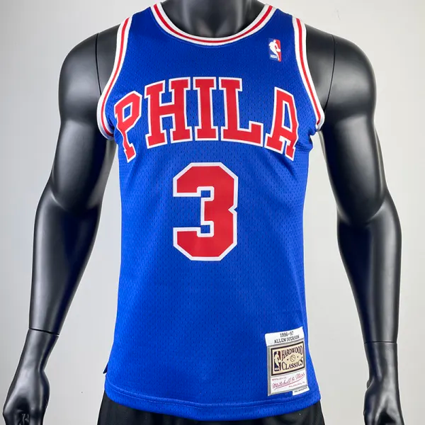 1996-97 76ERS IVERSON #3 Blue Retro Top Quality Hot Pressing NBA Jersey