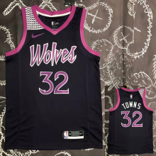 Timberwolves TOWNS #32 Purple Black Top Quality Hot Pressing NBA Jersey