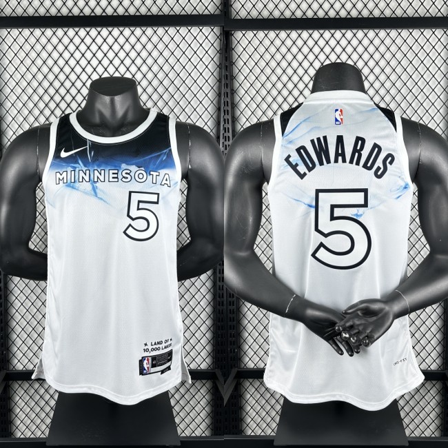 24-25 Timberwolves EDWARDS #5 White City Edition Top Quality Hot Pressing NBA Jersey
