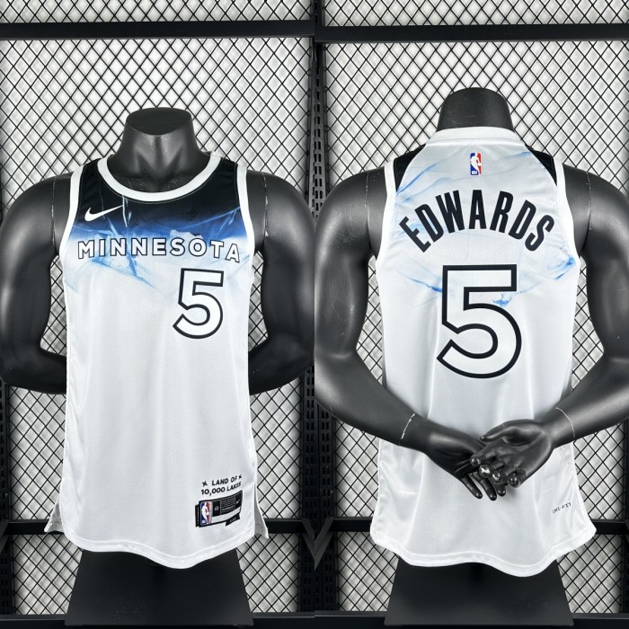 24-25 Timberwolves EDWARDS #5 White City Edition Top Quality Hot Pressing NBA Jersey