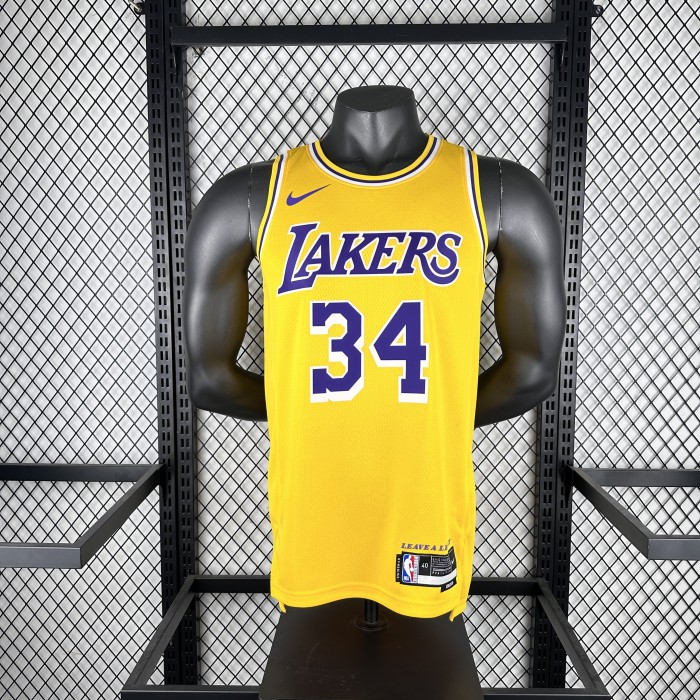 24-25 Lakers O'Neal #34 Yellow Top Quality Hot Pressing NBA Jersey(圆领)
