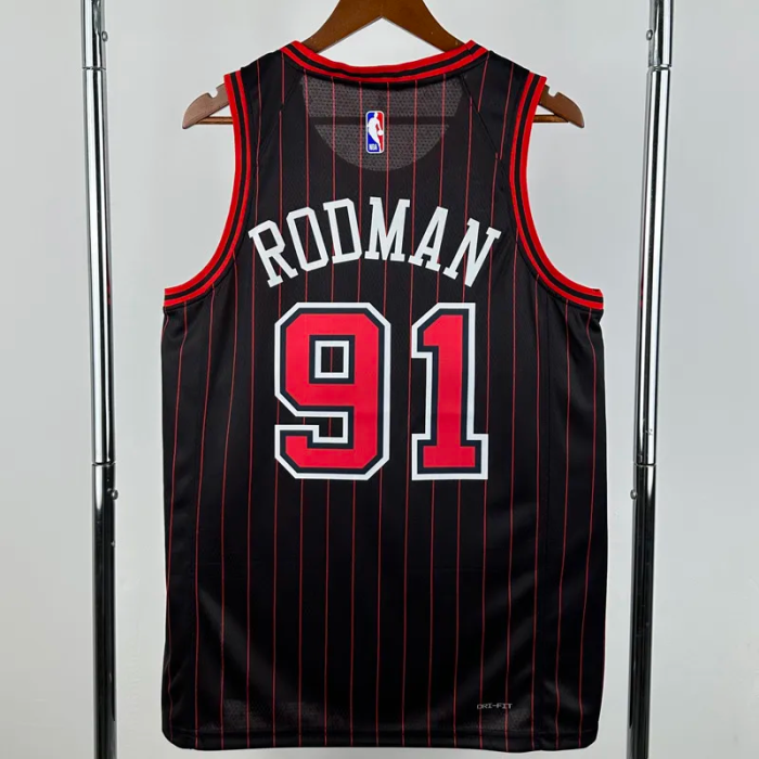 25-26 BULLS RODMAN #91 Black Top Quality Hot Pressing NBA Jersey (Trapeze Edition) 飞人版