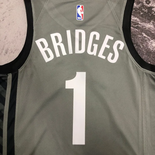 NETS BRIDGES #1 Grey Top Quality Hot Pressing NBA Jersey (Trapeze Edition)
