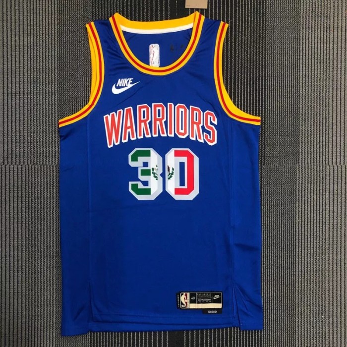 Warriors CURRY #30 'Mexico' Blue 75th Anniversary Retro Top Quality Hot Pressing NBA Jersey