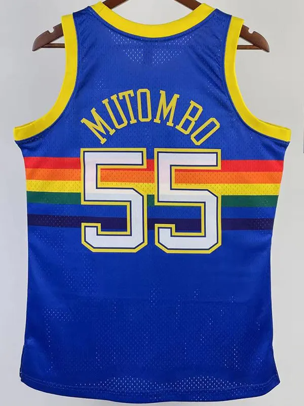 1991-92 Nuggets MUTOMBO #55 Blue Retro Top Quality Hot Pressing NBA Jersey