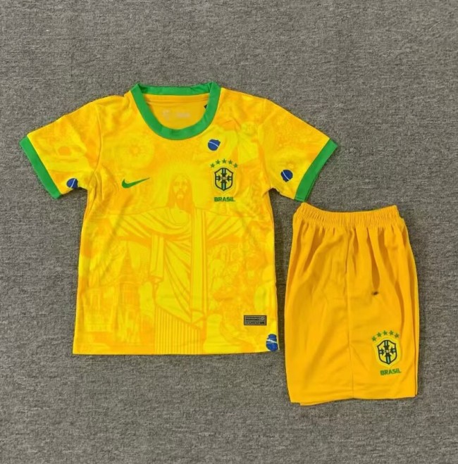 25-26 Brazil Yellow Special Edition Kids Soccer Jersey 1:1 Thai Quality