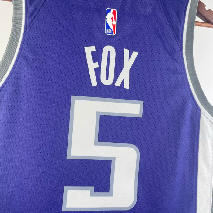 23-24 KINGS FOX #5 Purple Away Top Quality Hot Pressing NBA Jersey(V领）