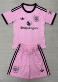 25-26 Man Utd Pink GoalKeeper Kids Soccer Jersey 1:1 Thai Quality