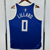 24-25 BUCKS LILLARD #0 Blue City Edition Top Quality Hot Pressing NBA Jersey(V领)
