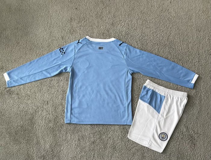 25-26 Man City Home Long Sleeve Kids Soccer Jersey (长袖)