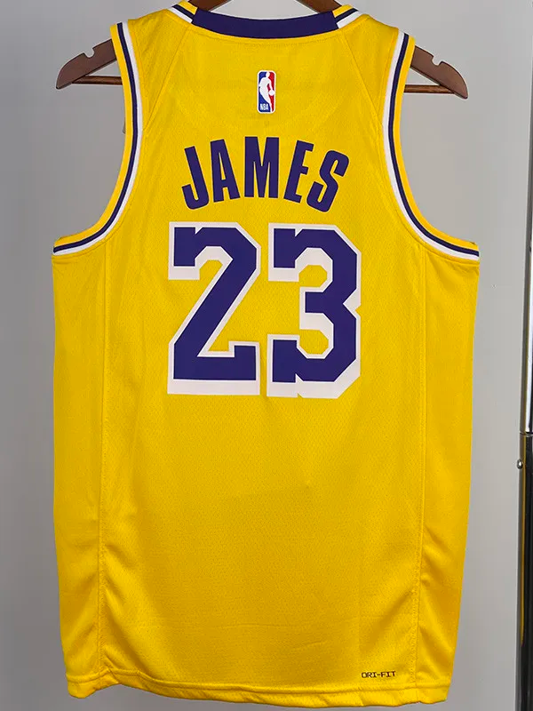 22-23 LAKERS JAMES #23 Yellow Top Quality Hot Pressing NBA Jersey(圆领)