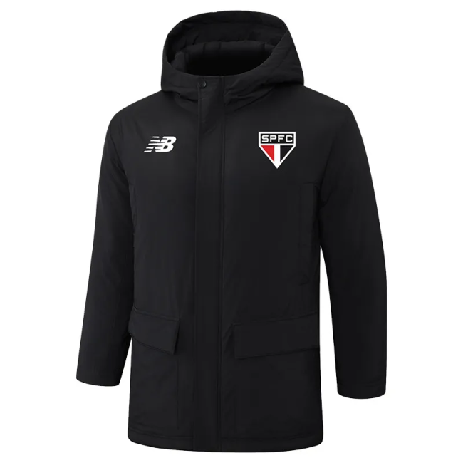 24-25 Sao Paulo Black Hooded Windbreaker Fabric Cotton Coat