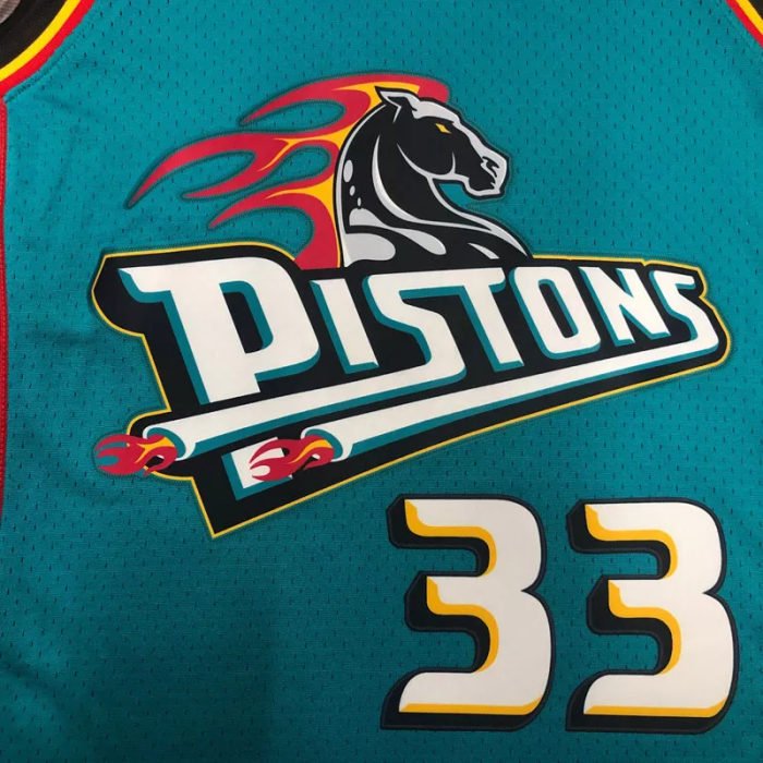 1998 Pistons HILL #33 Light blue Retro Top Quality Hot Pressing NBA Jersey