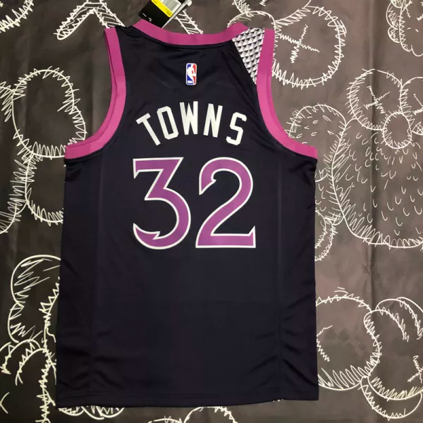Timberwolves TOWNS #32 Purple Black Top Quality Hot Pressing NBA Jersey