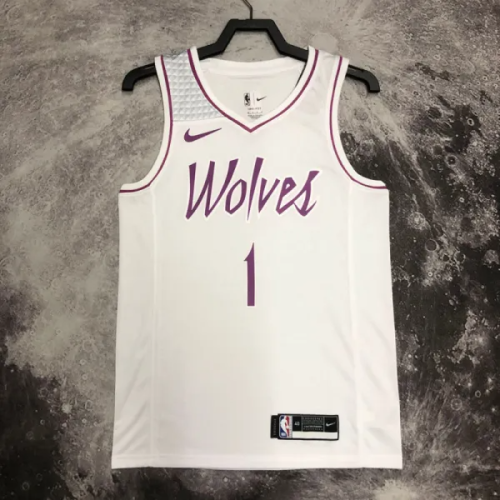 2018-19 Timberwolves EDWARDS #1 White Retro Top Quality Hot Pressing NBA Jersey