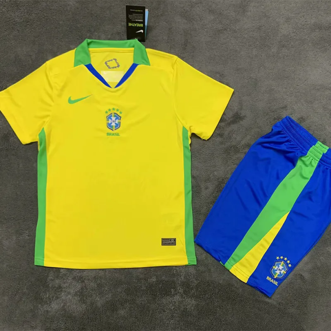 25-26 Brazil Home Kids Soccer Jersey
