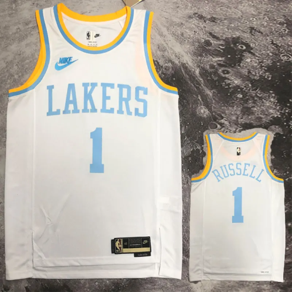 LAKERS RUSSELL #1 White Retro Top Quality Hot Pressing NBA Jersey