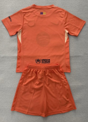 25-26 BAR Orange Goalkeeper Kids Soccer Jersey 1:1 Thai Quality