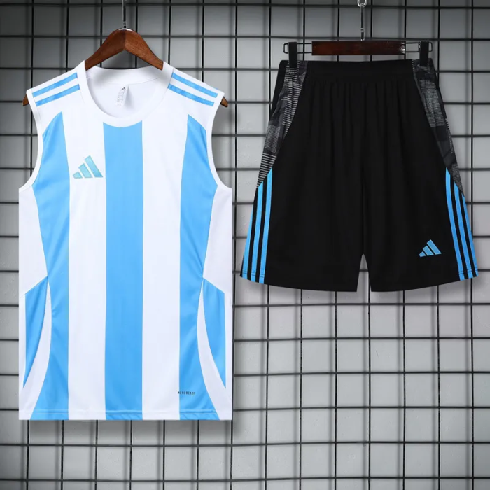 2025 AD White Blue Tank Top And Shorts Suit