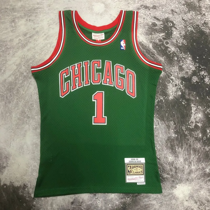 2008-09 BULLS ROSE #1 Green Retro Top Quality Hot Pressing NBA