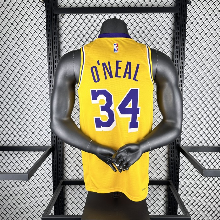 24-25 Lakers O'Neal #34 Yellow Top Quality Hot Pressing NBA Jersey(圆领)