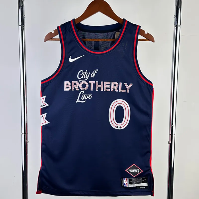 23-24 76ERS MAXEY #0 Dark Blue City Edition Top Quality Hot Pressing NBA Jersey
