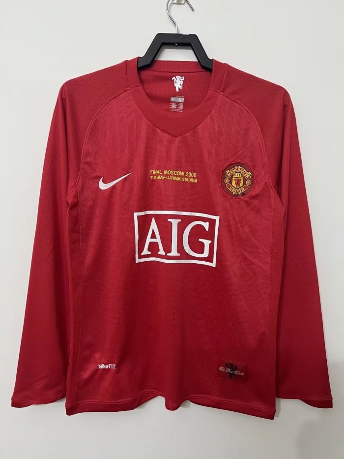 RONALDO 7 #2007-2008 Man Utd Home UCL Edition long sleeve Retro Soccer Jersey (欧冠决赛版)