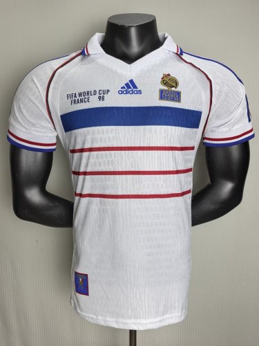 1998 France Away White Player Version Retro Soccer Jersey*球员