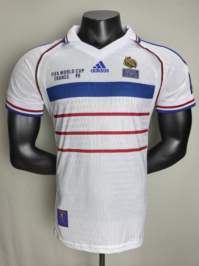 1998 France Away White Player Version Retro Soccer Jersey*球员
