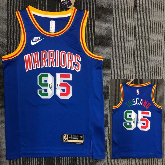 Warriors TOSCANO #95 'Mexico' Blue 75th Anniversary Retro Top Quality Hot Pressing NBA Jersey