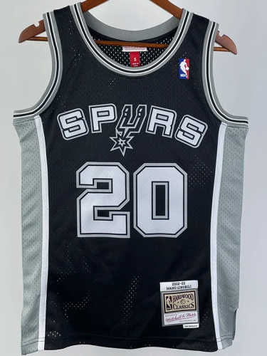 2002-03 SA Spurs GINOBILI #20 Black Retro Top Quality Hot Pressing NBA Jersey