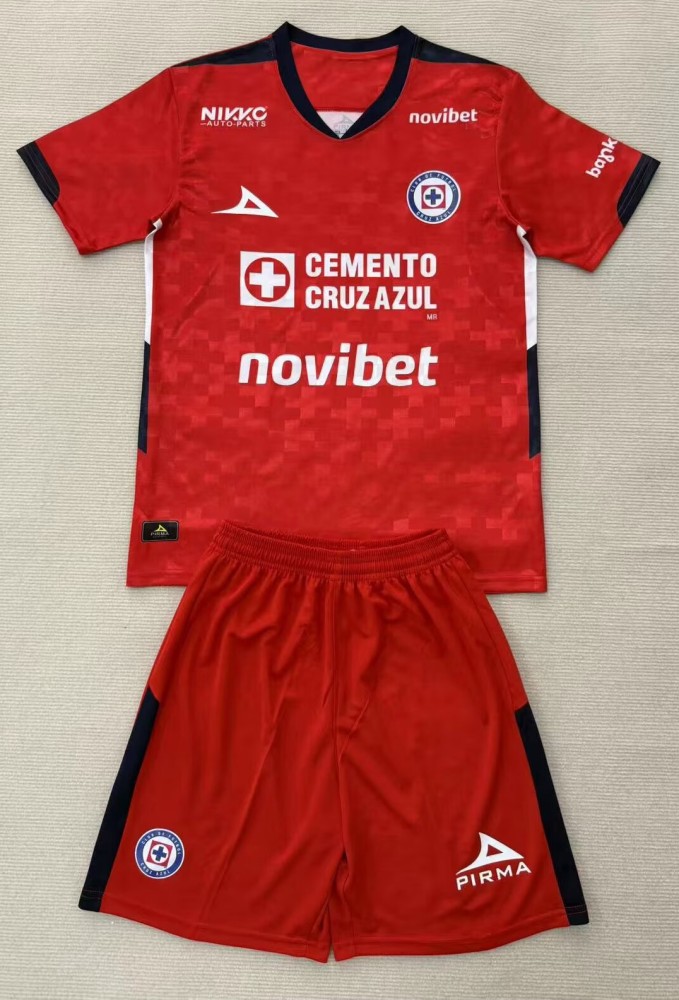 25-26 Cruz Azul Red Goalkeeper Kids Soccer Jersey 1:1 Thai Quality