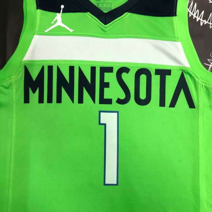 Timberwolves EDWARDS #1 Fluorescent Green Top Quality Hot Pressing NBA Jersey